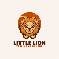 Vector Logo Illustration Little Lion Mascot Cartoon Style.