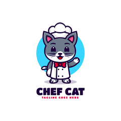 Vector Logo Illustration Chef Cat Mascot Cartoon Style.