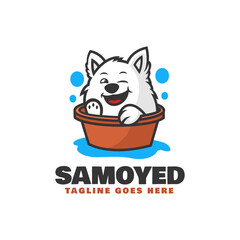 Vector Logo Illustration Samoyed Mascot Cartoon Style.