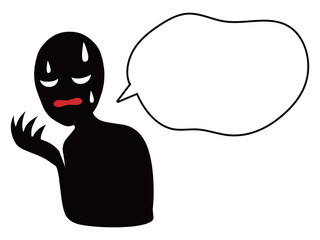 悪人イメージのシルエットの人物のイラストと吹き出しの素材