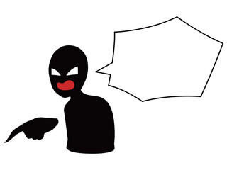 悪人イメージのシルエットの人物のイラストと吹き出しの素材