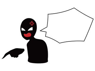 悪人イメージのシルエットの人物のイラストと吹き出しの素材