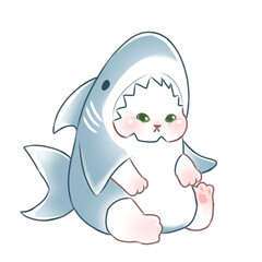 A cat wearing a shark costume