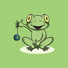 Cute frog take a photo cartoon illustration