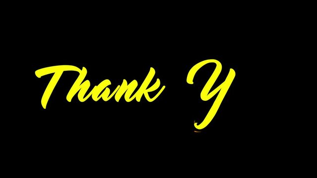 Thank you lettering animation footage. T writing the scripted word animation. Flat design. yellow on black background