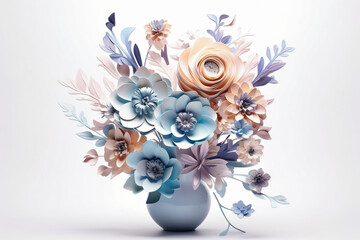 Pastel flower 3D mockup elegantly displayed in a mug or jar, resting on a pristine white background. generative AI.