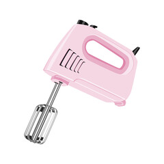 Kitchen hand mixer in pink, realistic 3d icon vector illustration in trendy style. Editable graphic resources for many purposes.