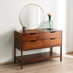 A contemporary dresser featuring a white finish and two drawers
