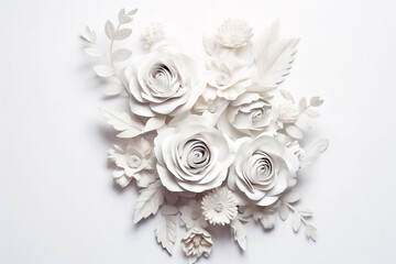 Pop up 3D mockup featuring delicate white flowers and leaves gracefully emerging against a clean white background. generative AI.