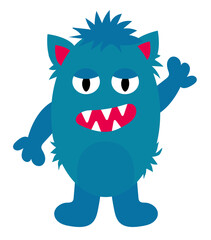 Cartoon blue furry monster. Kids character design for poster, baby products logo and packaging. Vector flat illustration.