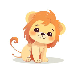 Obraz premium little baby lion smiling face and sitting isolated on white background ai image generative