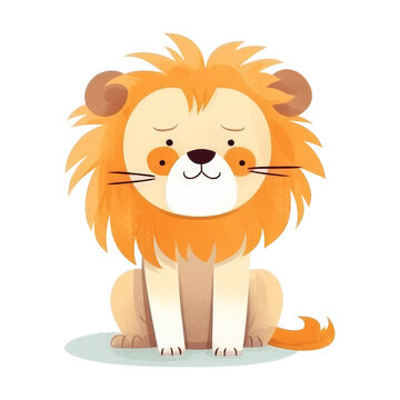 cute little lion baby is sad face siting on down isolated on white background ai image generative