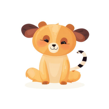 newly born baby lion sits and smile with brown cute ears and black strips on tail ai image generative