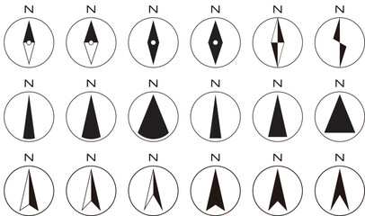 モノクロの方角アイコン・コンパス（方位磁石）のセット  © summer orange