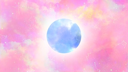 Obraz na płótnie Canvas pink sky with blue moon heavenly background illustration