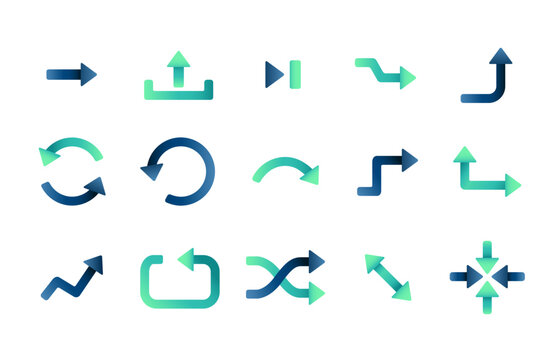Set of flat gradient arrows icon isolated on white background. Collection of different arrow sign. Vector illustration