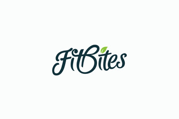 simple fit bites logo with a combination of beautiful lettering and leaf
