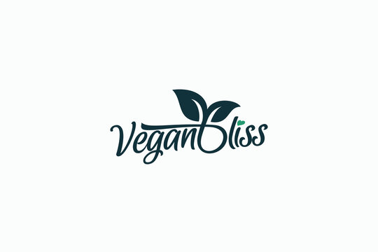 vegan bliss logo with a combination of beautiful lettering and leaf