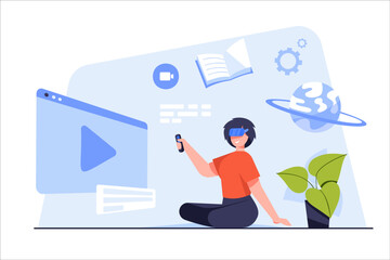 Virtual and Augmented Reality (VR) technology concept. VR headset holographic projection virtual reality glasses.