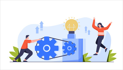 Businessman and businesswoman building a new idea for business, Idea for financial target,