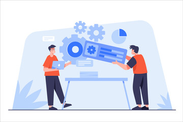 Website team Build Webpage Design Project Development. People working on website.