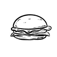 black hand drawn hamburger sketch. Outline 