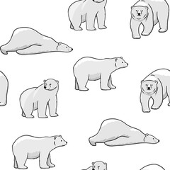 White polar bear seamless pattern. Vector illustrations of forest animal on white.