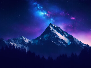 Fototapeta na wymiar Night view of the mountains against the galaxy sky in the background, AI generated
