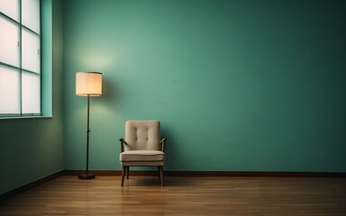 Blank wall in living room interior made with floor, chair, painting, flower plant .3d rendering