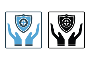 Medical shield on hand. icon related to health care. Solid icon style design. Simple vector design editable
