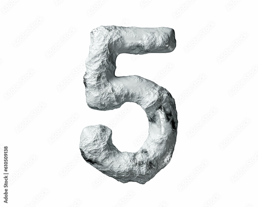 Fototapete digits made of rock and clay. 3d illustration of stone figures isolated on white background