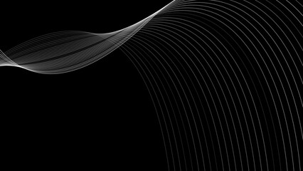 Grey abstract curved wavy lines on black background design