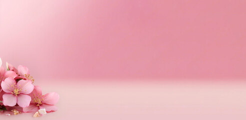 pink spa flower background with copy space on the side. Created with generative AI technology.