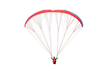 Bright colorful parachute on white background, isolated. Concept of extreme sport, taking adventure challenge.