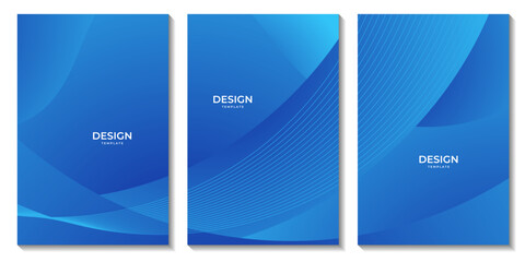 set of flyers with abstract blue wave gradient background for business presentation
