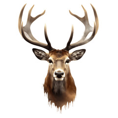 Deer head with horns isolated on transparent background cutout