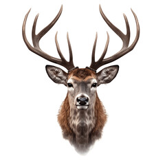 Deer head with horns isolated on white background cutout - obrazy, fototapety, plakaty