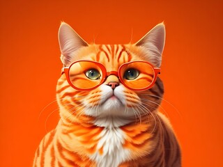 portrait of a orange cat, generative AI cat, cat with glasses