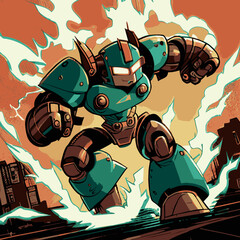 graffiti type robot action scene comic style