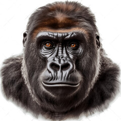 Portrait of a powerful male gorilla isolated on transparent background, Generative AI