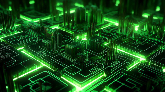 Abstract green circuit board technology background - Generative AI