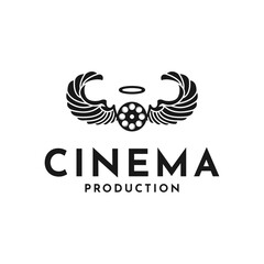 Film Reel logo design with Wings for Video Cinema Movie Studio Production