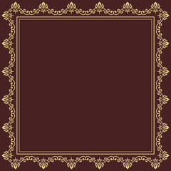Classic square golden frame with arabesques and orient elements. Abstract golden ornament with place for text. Vintage pattern
