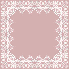 Classic square white frame with arabesques and orient elements. Abstract white ornament with place for text. Vintage pattern
