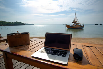 laptop on the beach