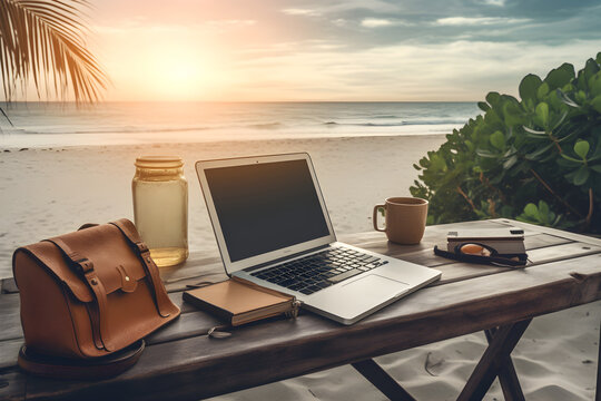 laptop on the beach