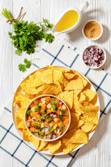 summer fruit salsa with tortilla chips on plate
