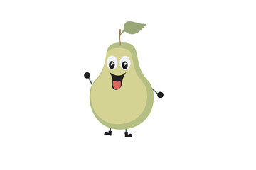Vector funny cartoon pear fruit has eyes and legs