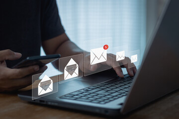 New email notification concept for business e-mail communication and digital marketing. Inbox,...