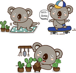  Set of Cute koala cartoon character posing in different situations.  Png clipart isolated on transparent background © miss[SIRI]